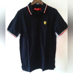 FERRARI SCUDERIA black JERSEY RACING POLO SHIRT MEN’S Medium Italy